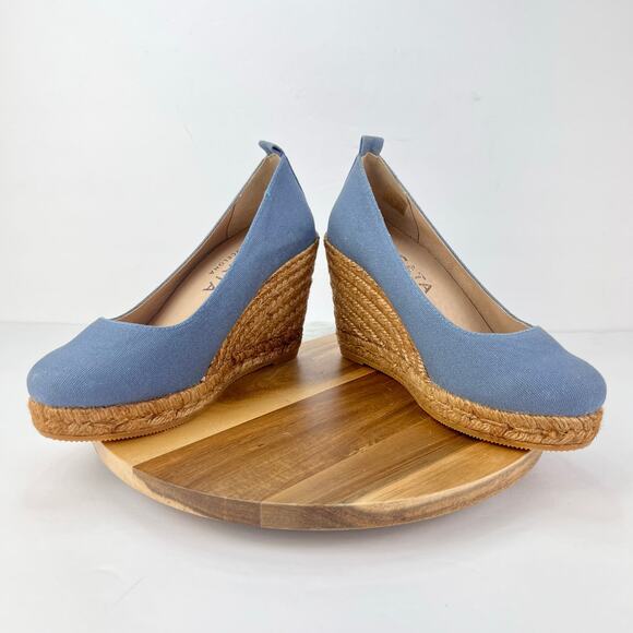 Viscata Roses Organic Canvas Light Denim Espadrille Women’s Wedges EU 37/6.5 - Picture 1 of 12